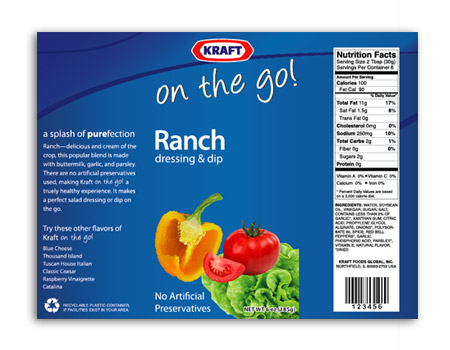 Label for Kraft Ranch dressing