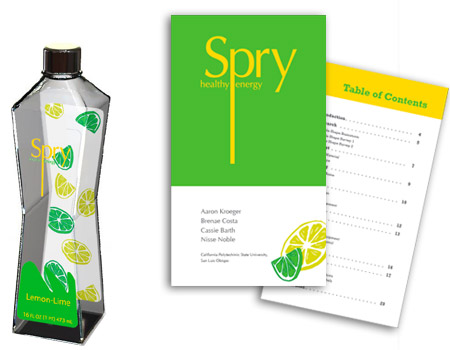 Spry bottle labels and packet